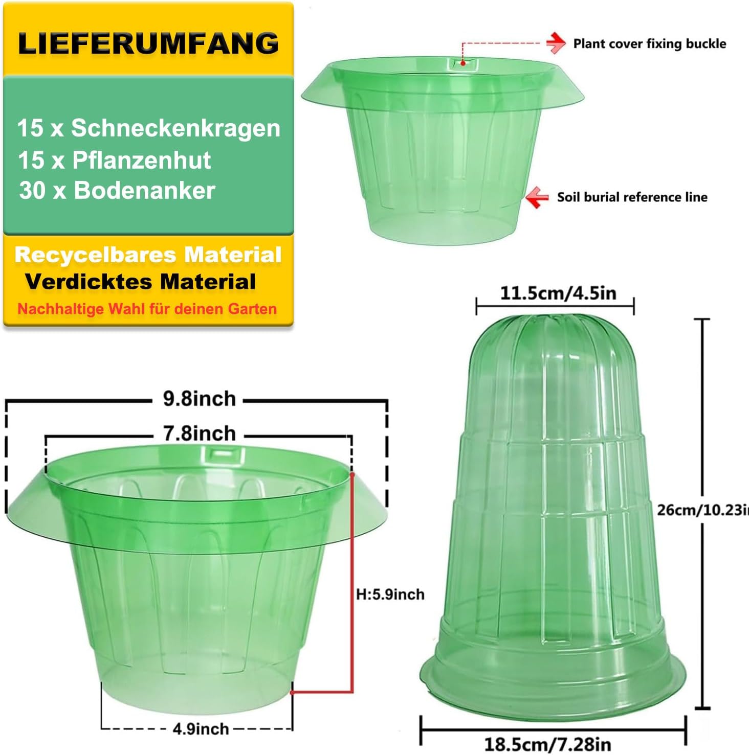 Thumbnail 3 de Emyimom Upgrade Schneckenkragen & Pflanzenhut – Schneckenschutzring mit Pflanzenabdeckung, 15 Stück