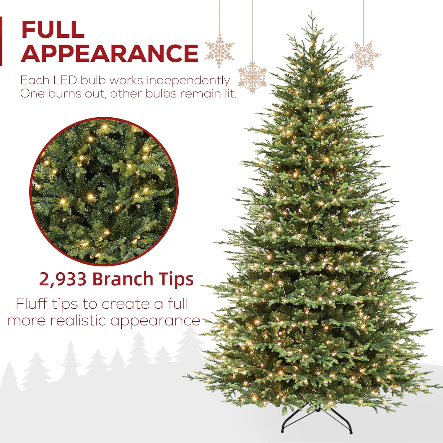 Detalle 2 de Hykolity JY-LV650-S 7.5 ft Prelit Christmas Tree, PE/PVC Foliage, 450 Warm White LEDs