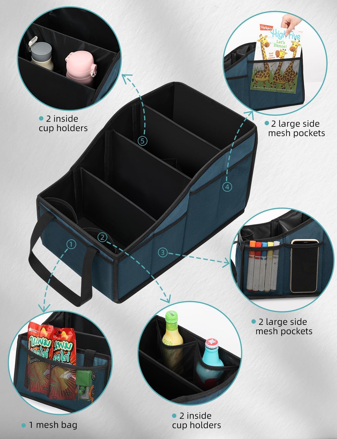 Thumbnail 4 de YOHOOLYO Car Seat Organiser: Backseat Organisation with 4 Compartments, 4 Cup Holders and 7 Mesh Pockets