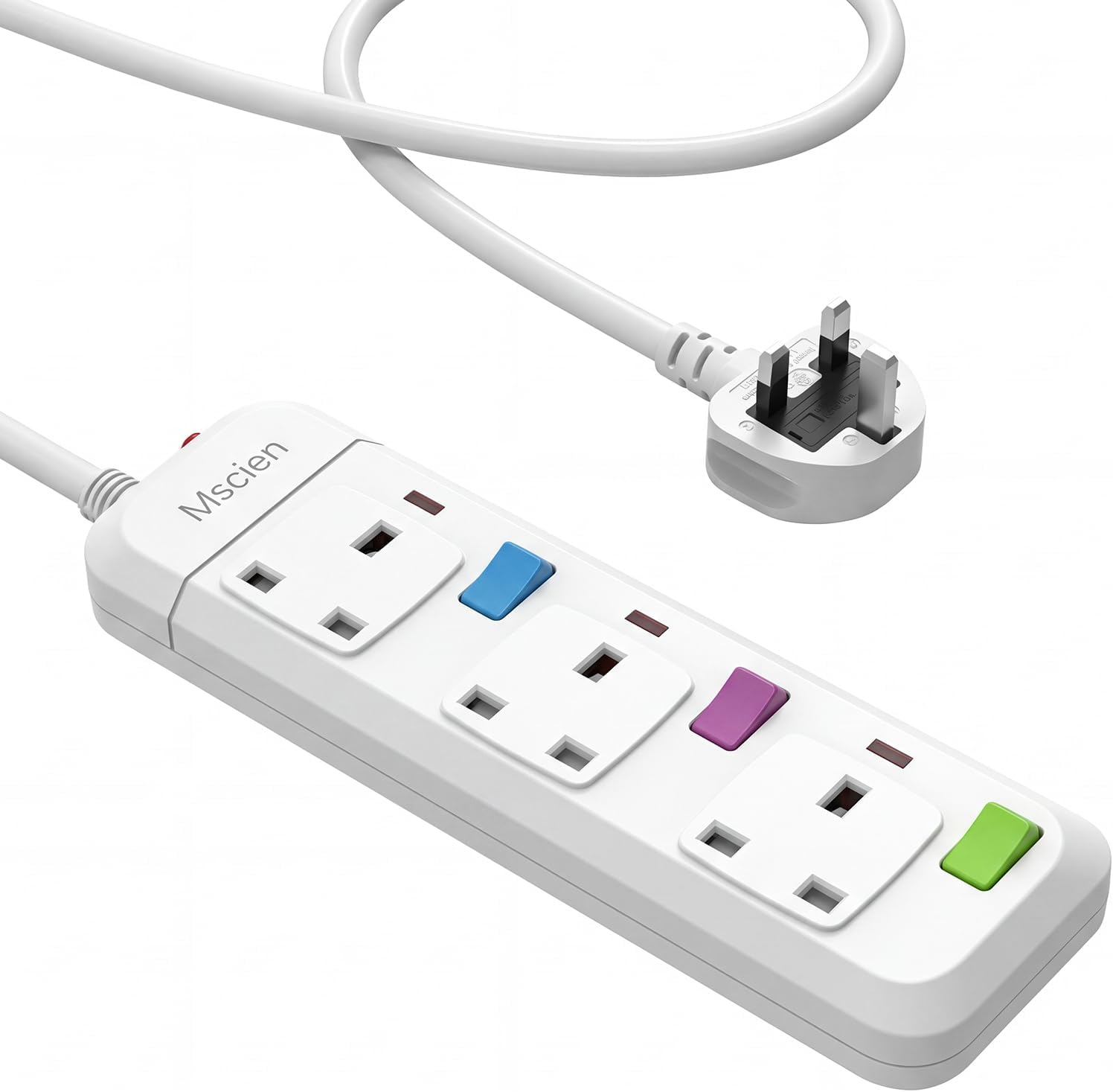 Thumbnail 5 de Mscien 1m 4-Way Wall-Mounted Extension Lead with Individual Switches (2500W, White)