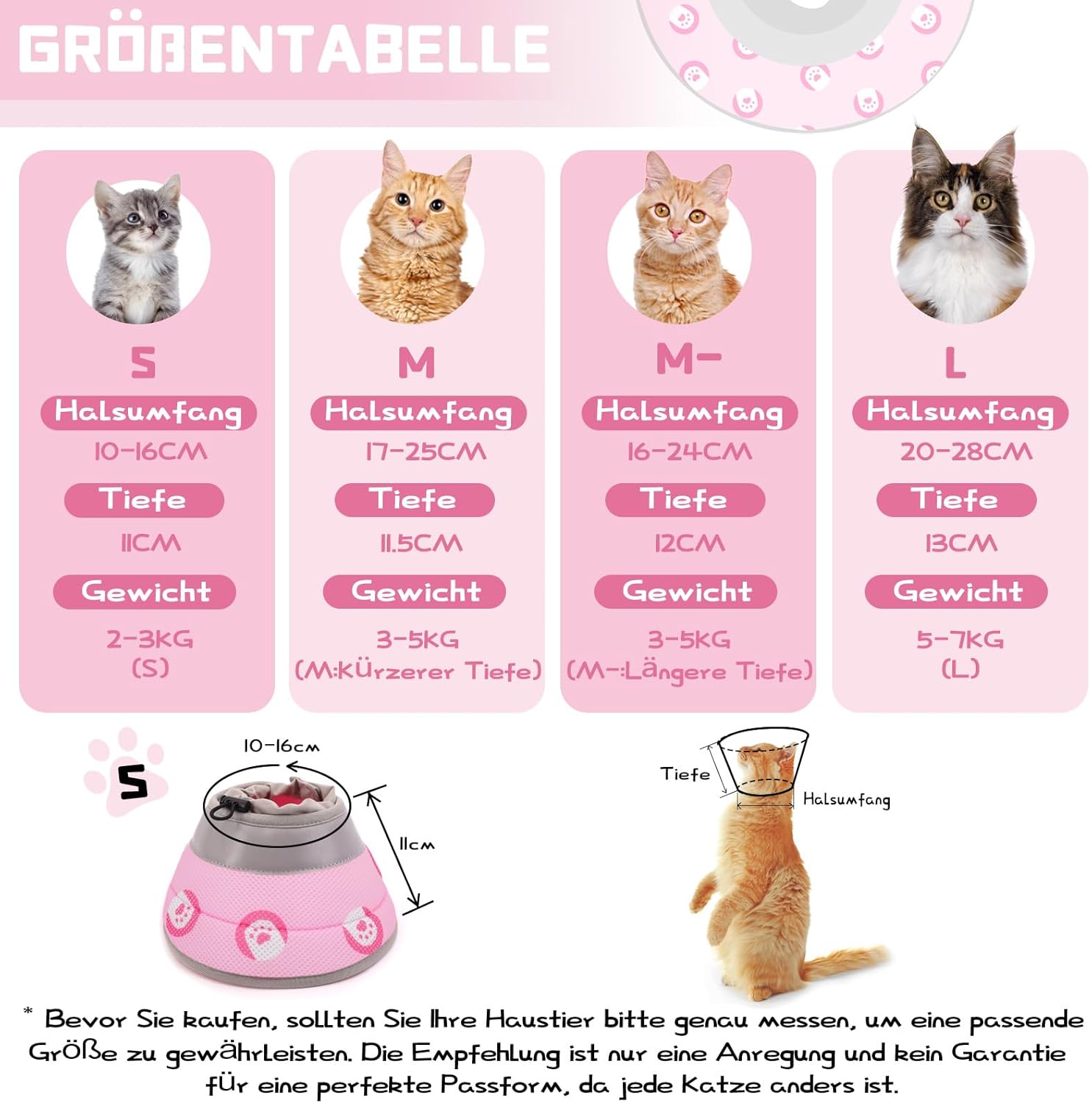 Detalle 2 de Supet Halskrause Katze – einstellbarer weicher Schutzkragen aus EPE (Pink, S)