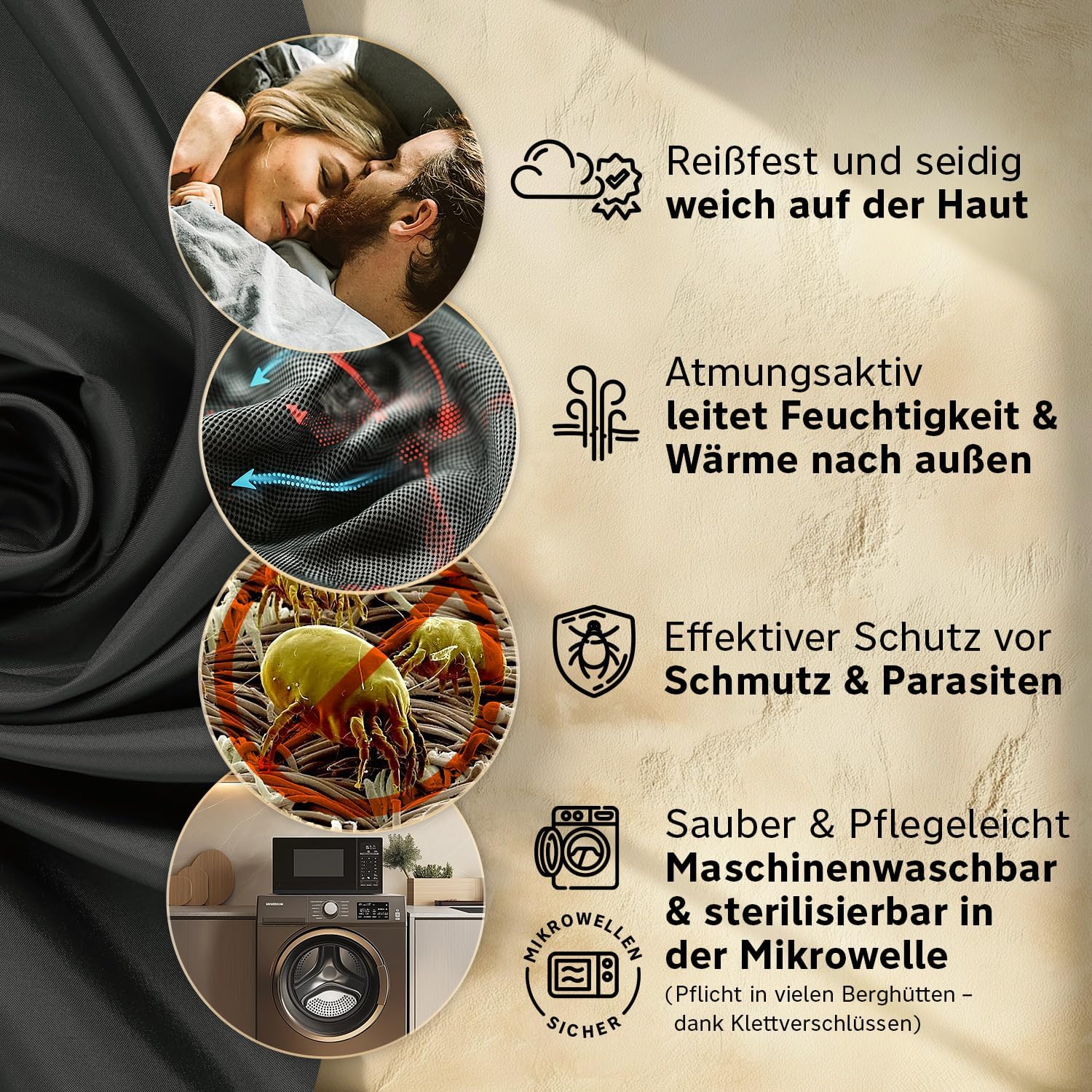 Detalle de Armadic Hüttenschlafsack aus Mikrofaser oder Bio-Baumwolle – Ultra leicht, klein und dünn