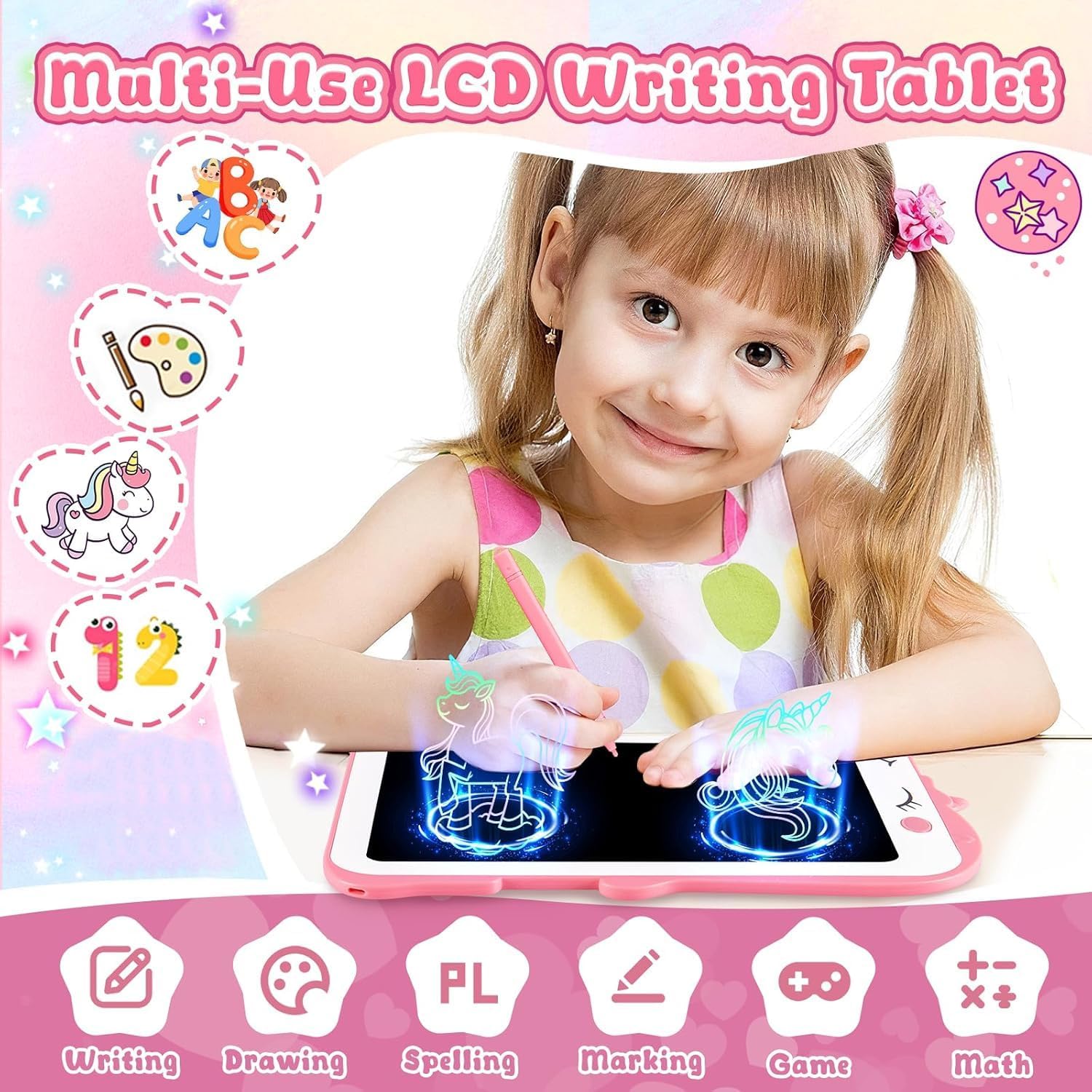 Thumbnail 1 de Teriph 8.5-Inch LCD Writing Tablet for Kids – Unicorn Pink (Education Draw & Doodle Board for Ages 3–8)