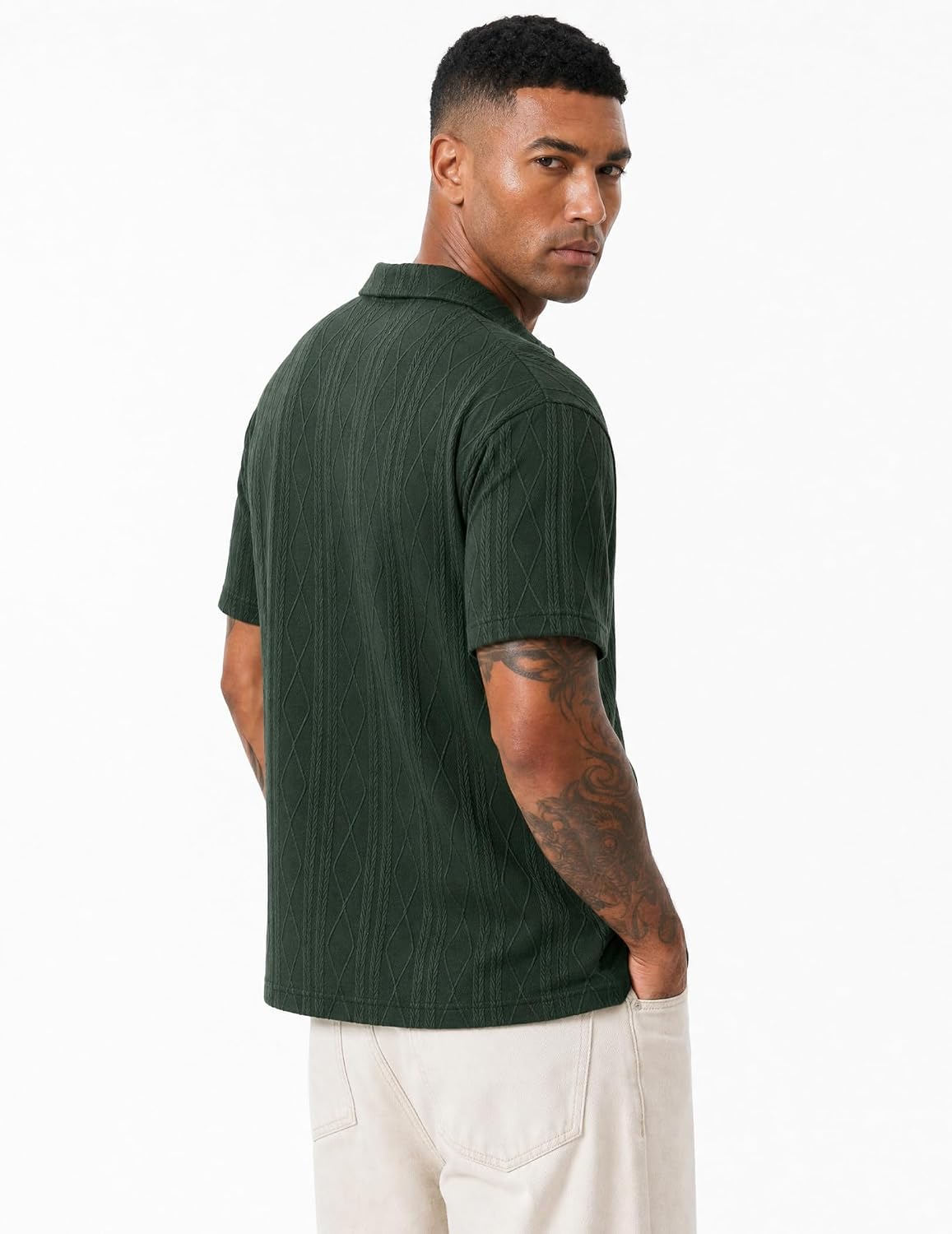 Detalle de JMIERR Men’s Textured Knit Polo Shirt with Button Closure, Short Sleeve Stretchy Casual Summer Golf Shirt