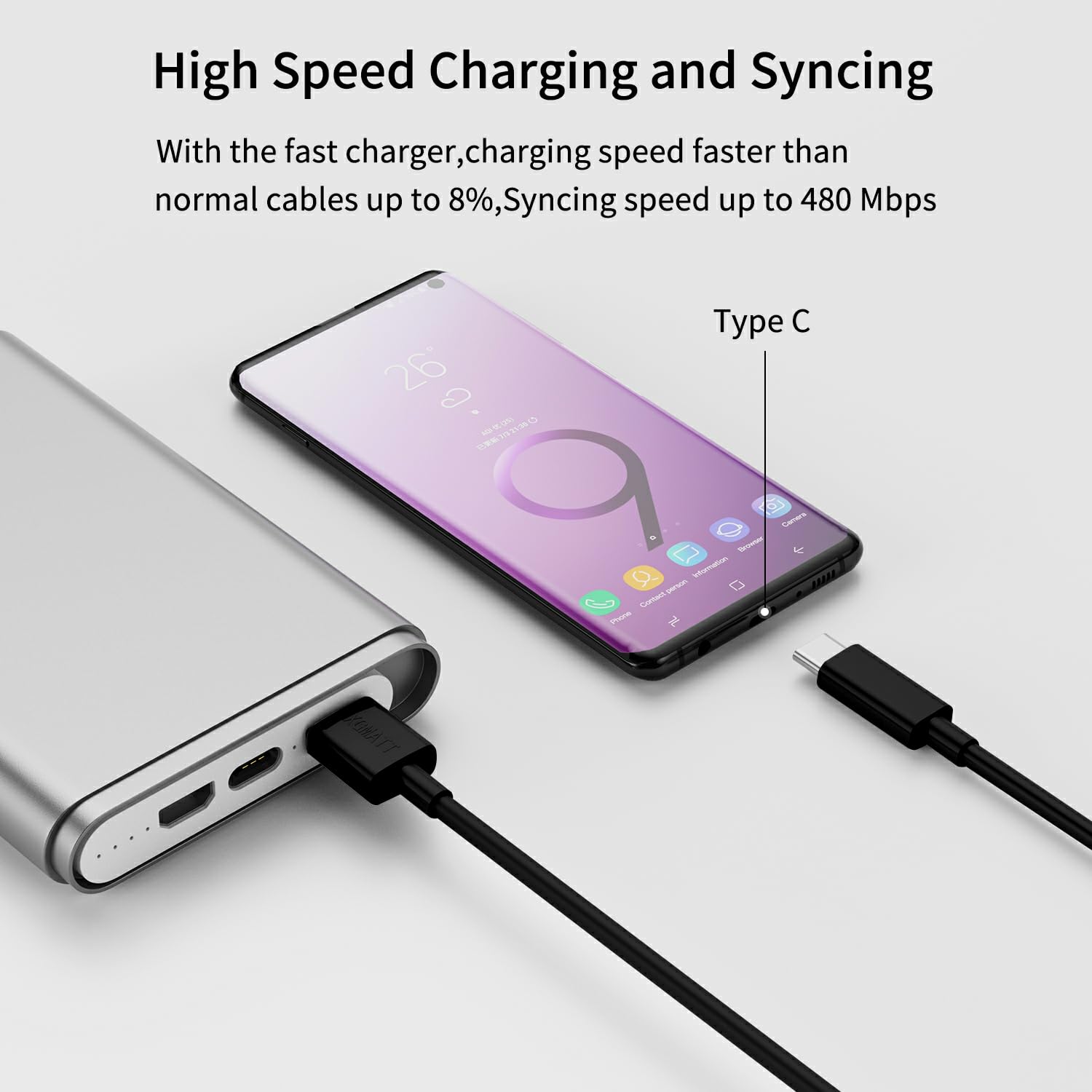 Detalle 2 de USB‑C Kabel (2 m, 2er‑Set) für Schnellladung & Datensync – für Samsung, Sony, Huawei & mehr, schwarz