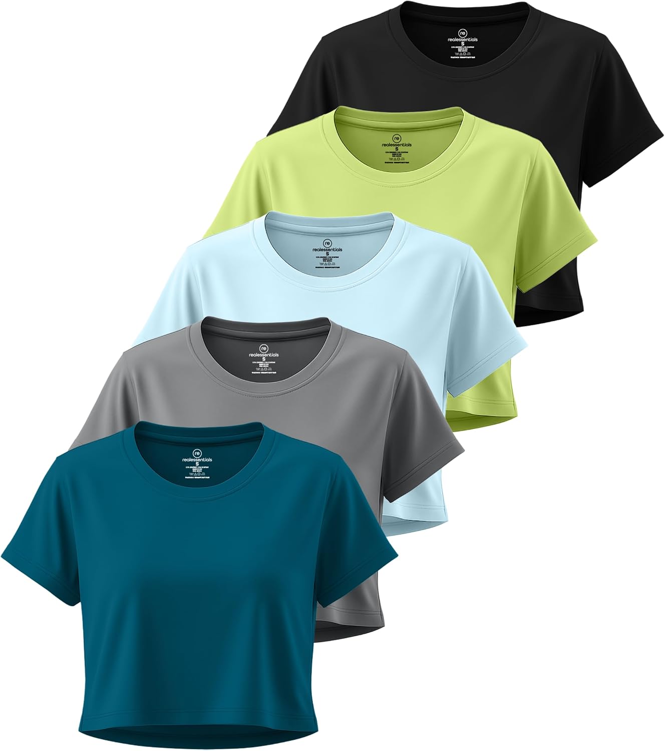 Thumbnail 6 de Real Essentials 5 Pack: Women's Dry-Fit Crop Top Short Sleeve Shirts – Plus Size Available