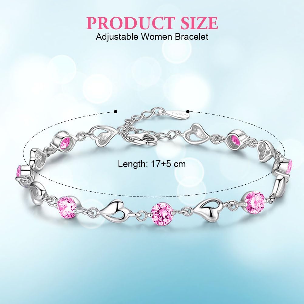Detalle de Aucuu Bracciale da Donna Argento 925 con Cuore e Zirconi – Regalo romantico