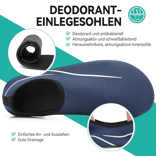 Detalle de VOLHAL Badeschuhe Damen & Herren Blau, Größe 41 EU – Wasserschuhe mit rutschfester Sohle