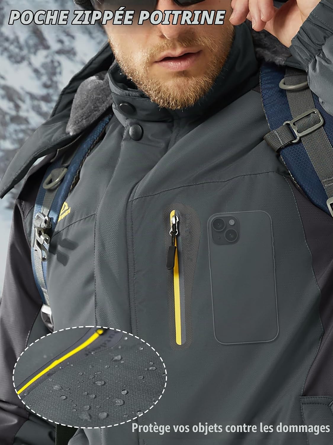 Detalle 1 de KEFITEVD KEF-159-EU waterdichte winterherenjas met warme voering en afneembare capuchon