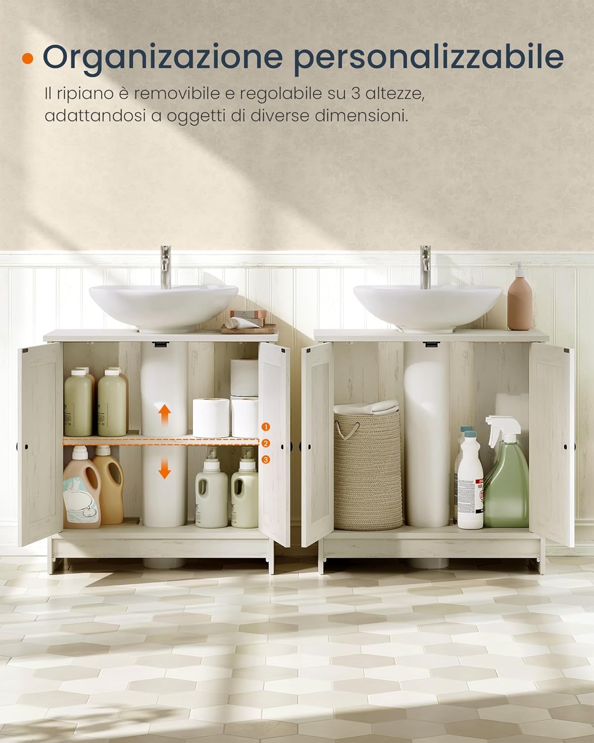 Thumbnail 4 de SONGMICS HOME Mobile Sottolavabo da Bagno BBC223WJ01 – Montaggio senza attrezzi, design vintage e versatile
