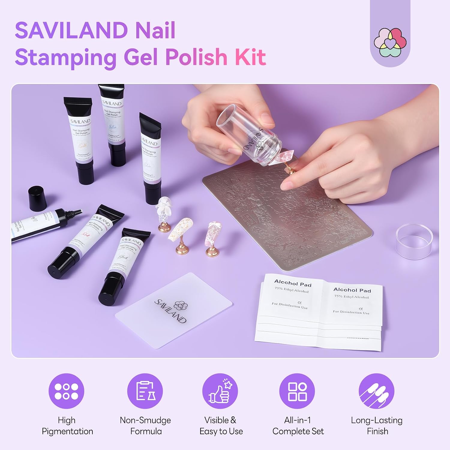 Detalle de SAVILAND Nail Stamping Gel Polish Kit, 6 Colors