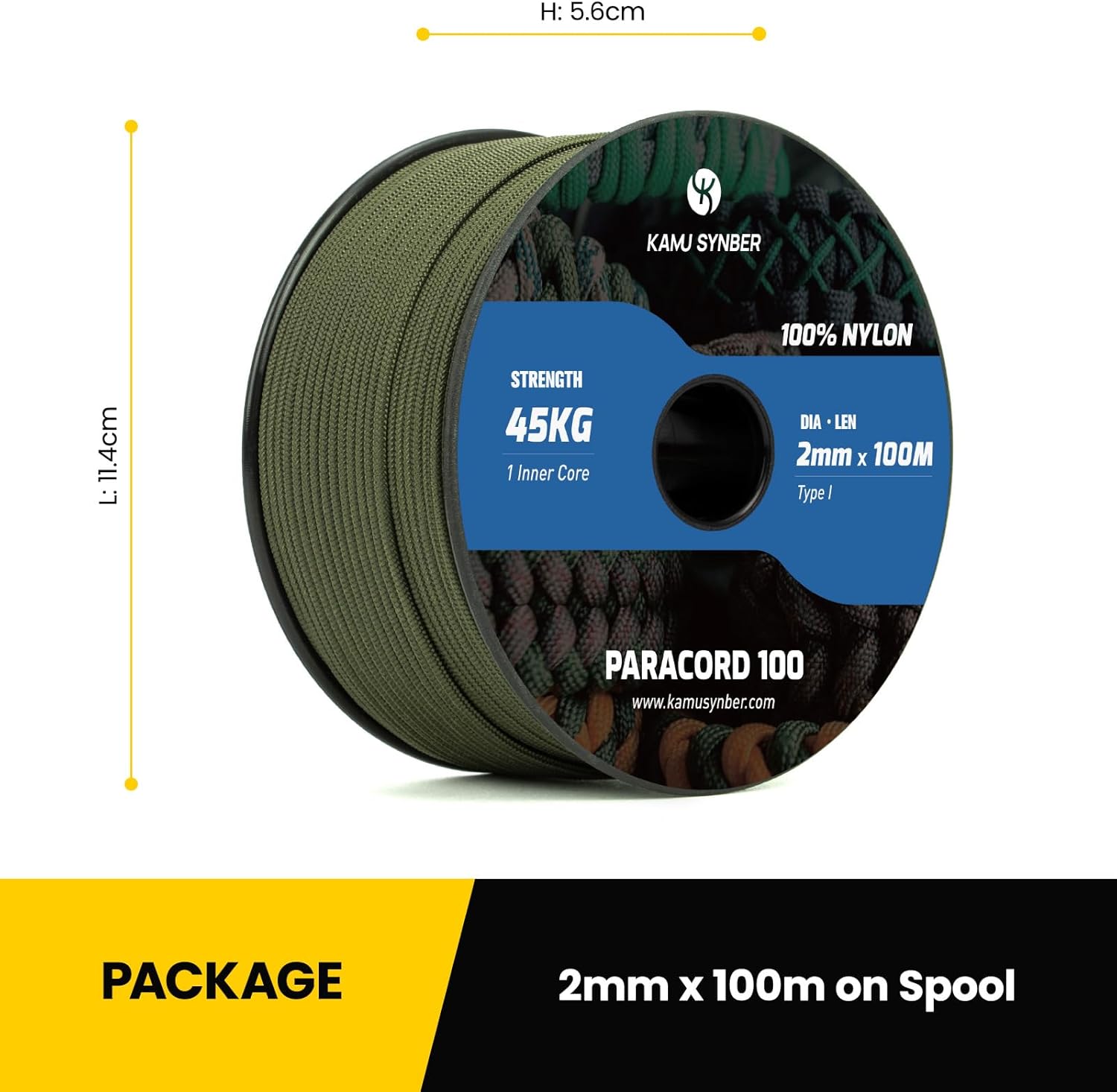 Detalle de Kamu Synber 2mm Paracord 100M – 100% Nylon, Tragkraft 45 kg, Allzweckseil für Outdoor, Basteln und Survival