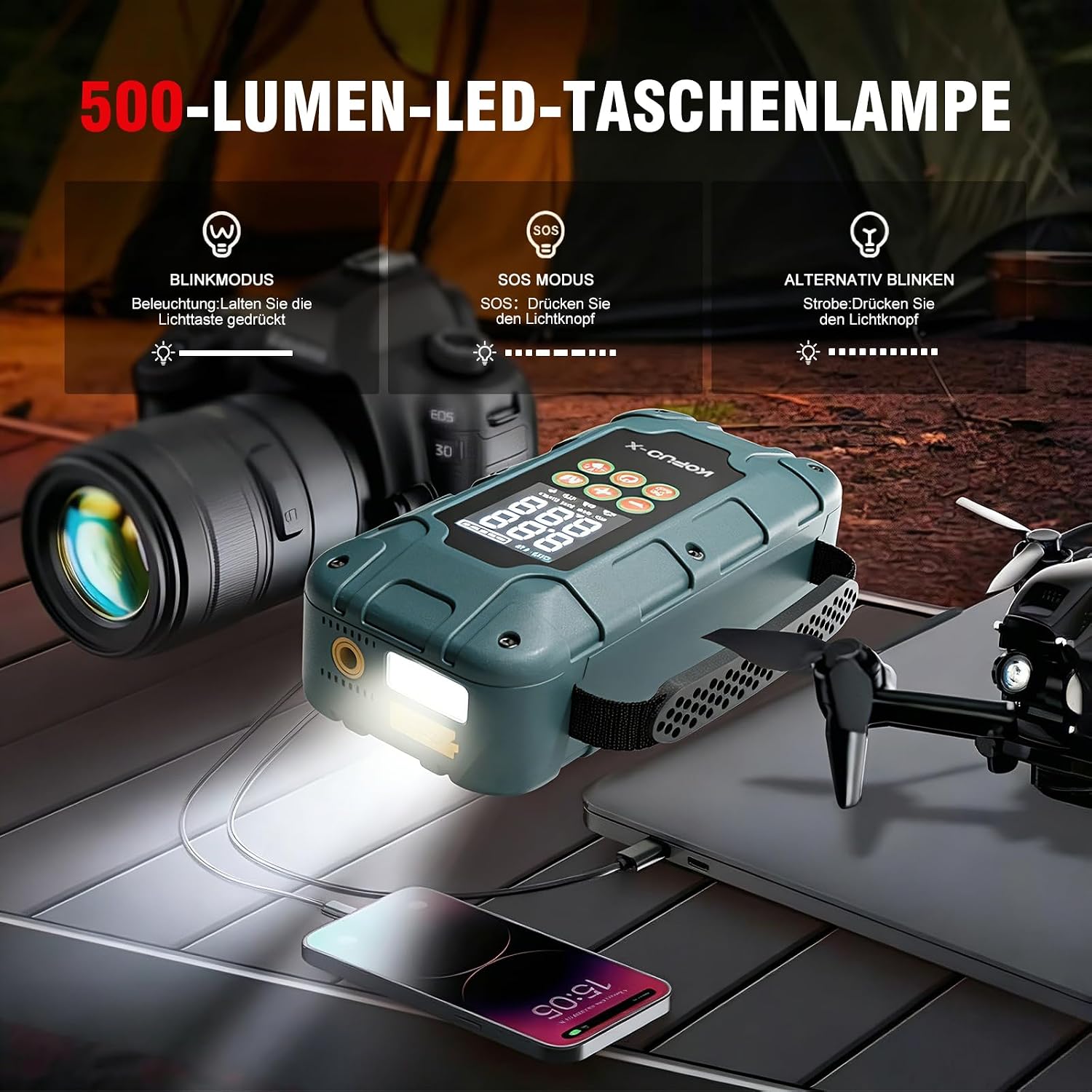 Thumbnail 3 de KOPUO Starthilfe Powerbank 8000mAh mit Kompressor, 150 PSI – notfall-Boost für Auto, 8L Benzin & 6.5L Diesel