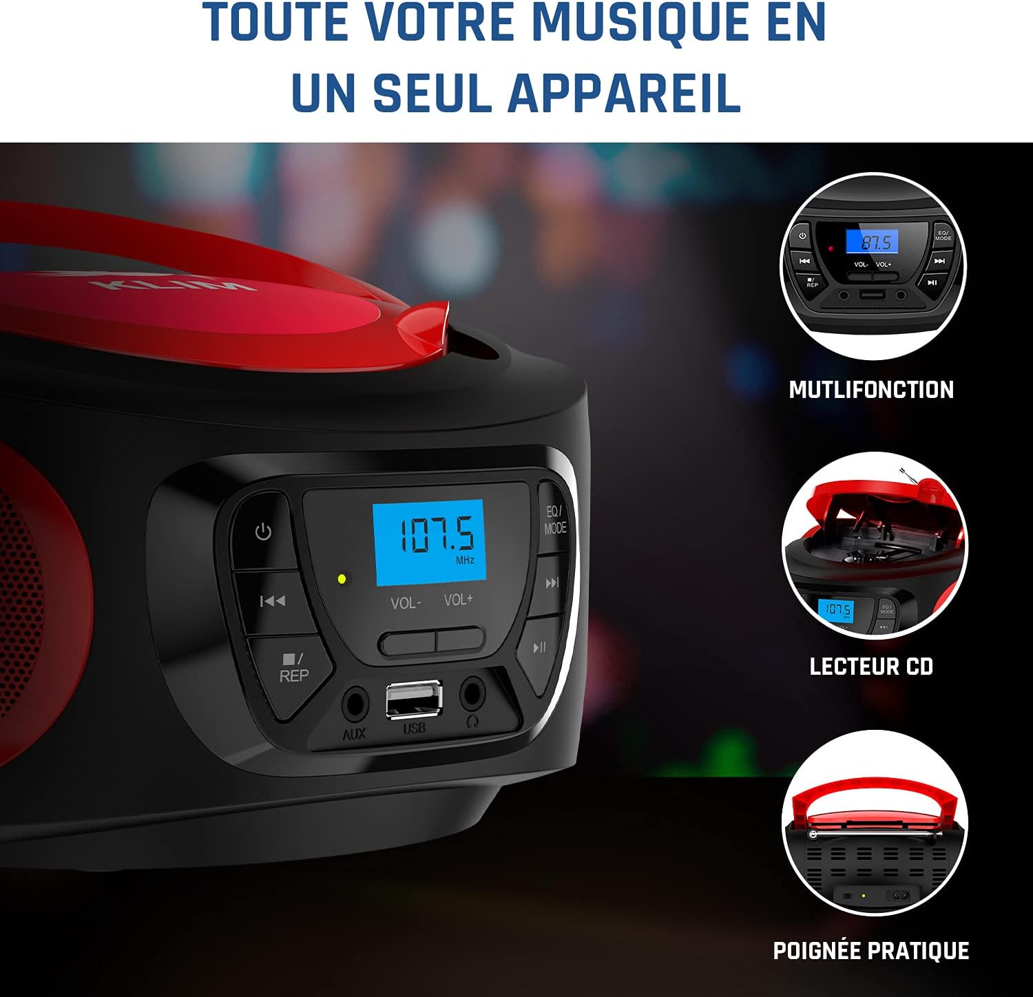 Thumbnail 5 de KLIM Boombox Poste CD portable 20 présélections