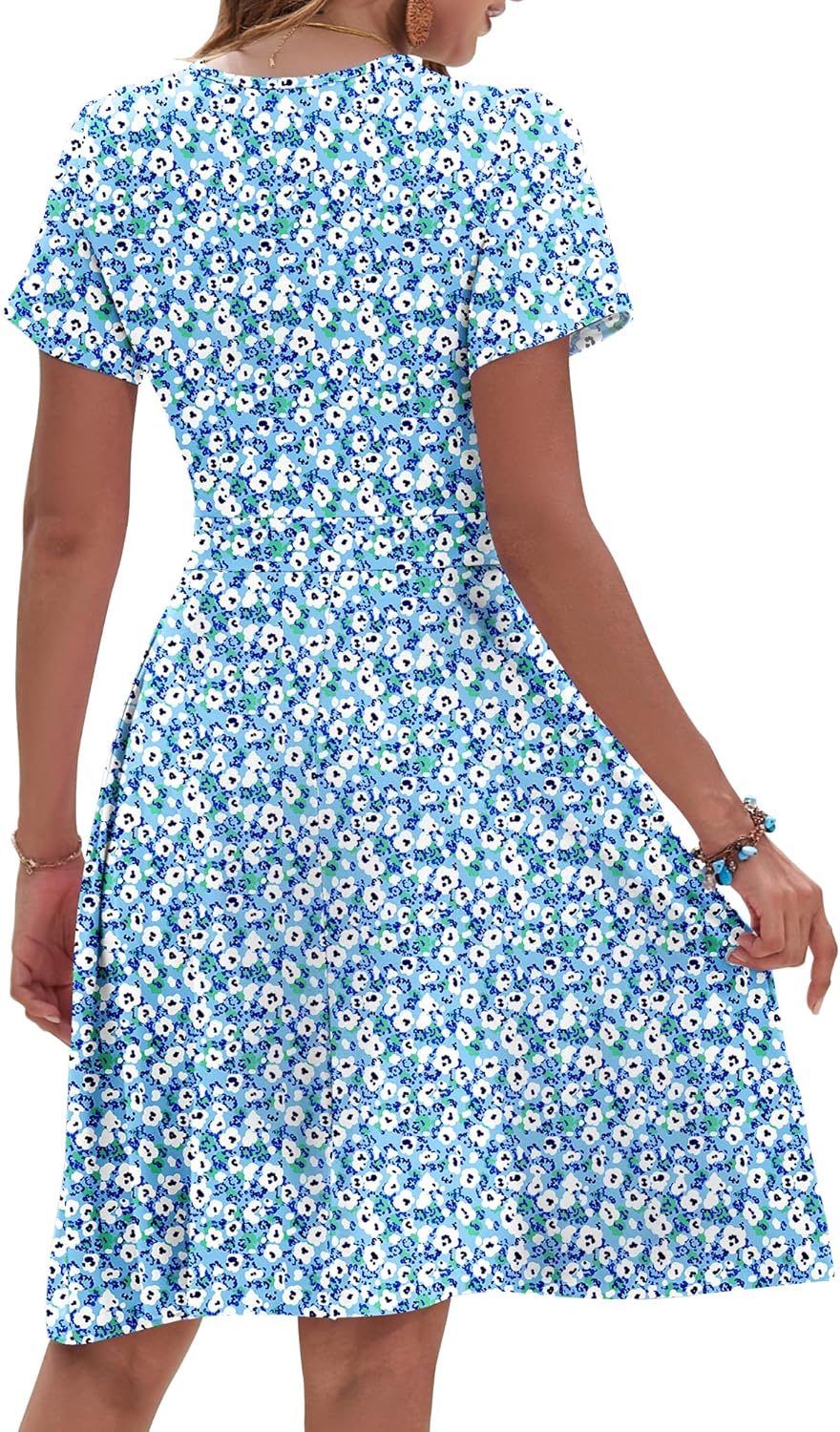 Detalle 2 de AUSELILY Womens Summer Dresses 2026 Short Sleeve V Neck Floral Sundress with Pockets