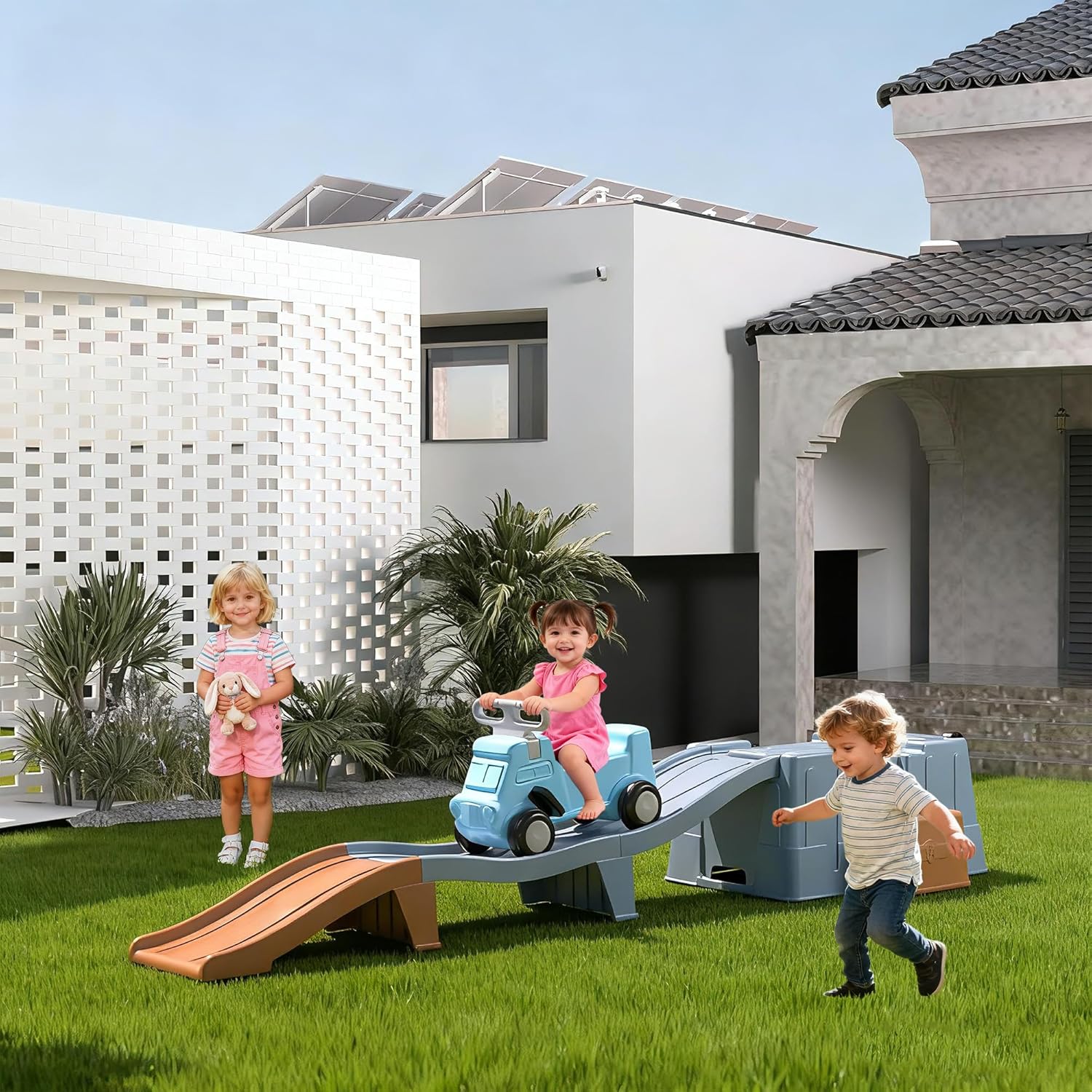 Detalle 2 de HAPPYMATY Up & Down Roller Coaster: Kids Ride-On Toy with Assembled Track and Storage Box
