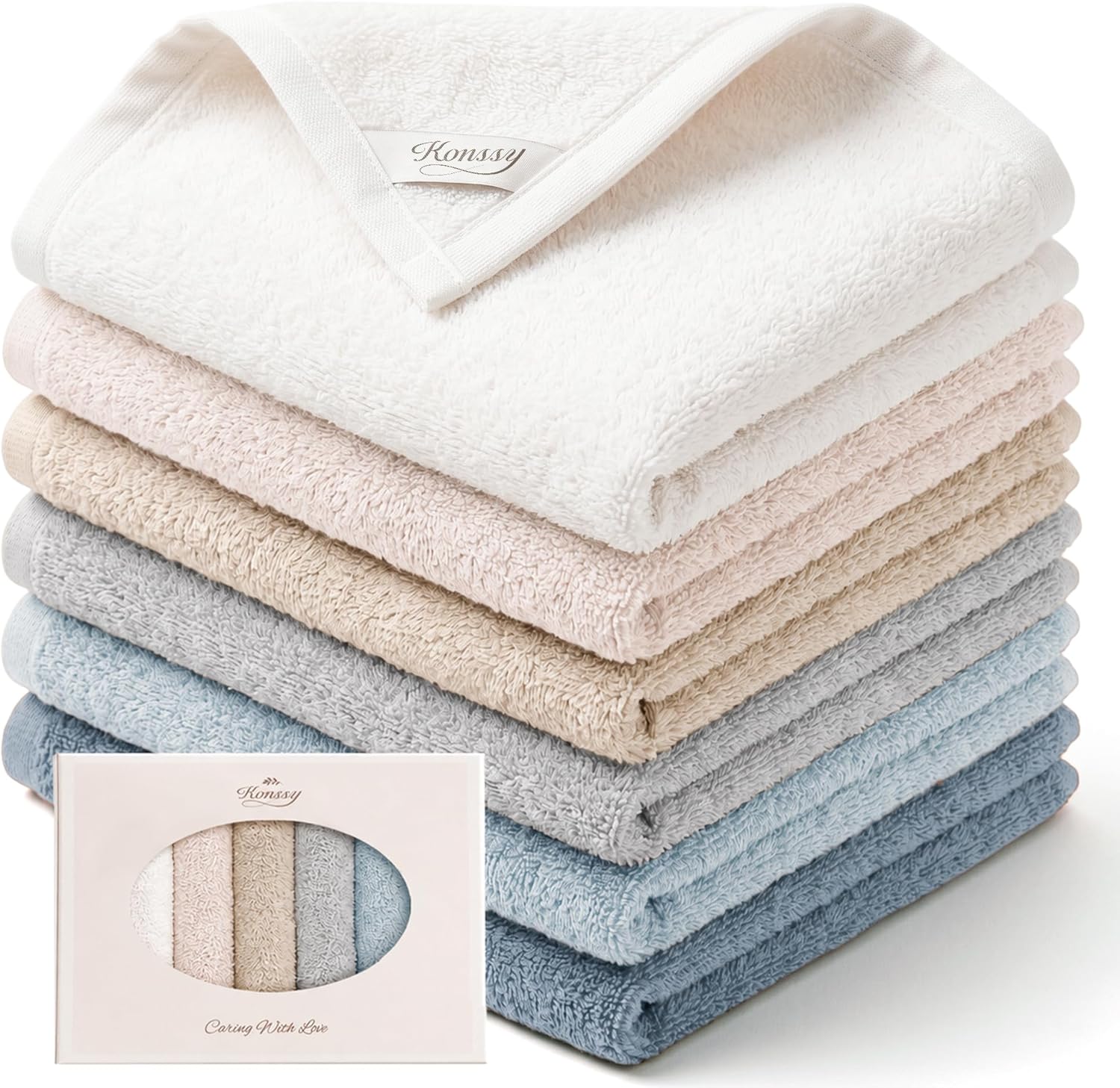 Detalle de Konssy 6-Pack Cotton Terry Face Cloths, 12 x 12-Inch, Reusable