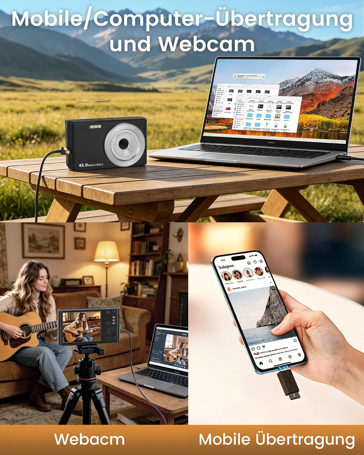 Detalle de Digitalkamera 4K 48MP Vlogging Kamera für Kinder – kompakt, vielseitig und einfach zu bedienen