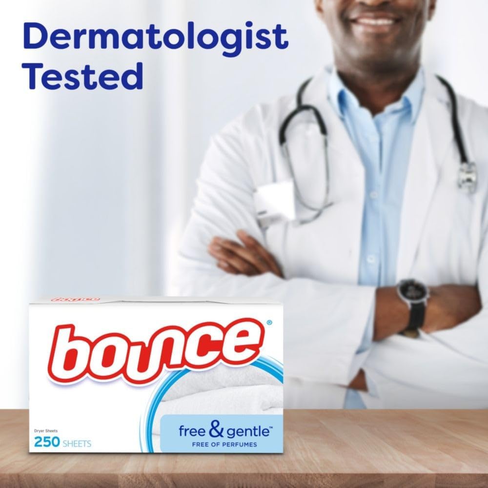 Detalle de Bounce 10037000825842 Free & Gentle Dryer Sheets, Unscented, 200 Count