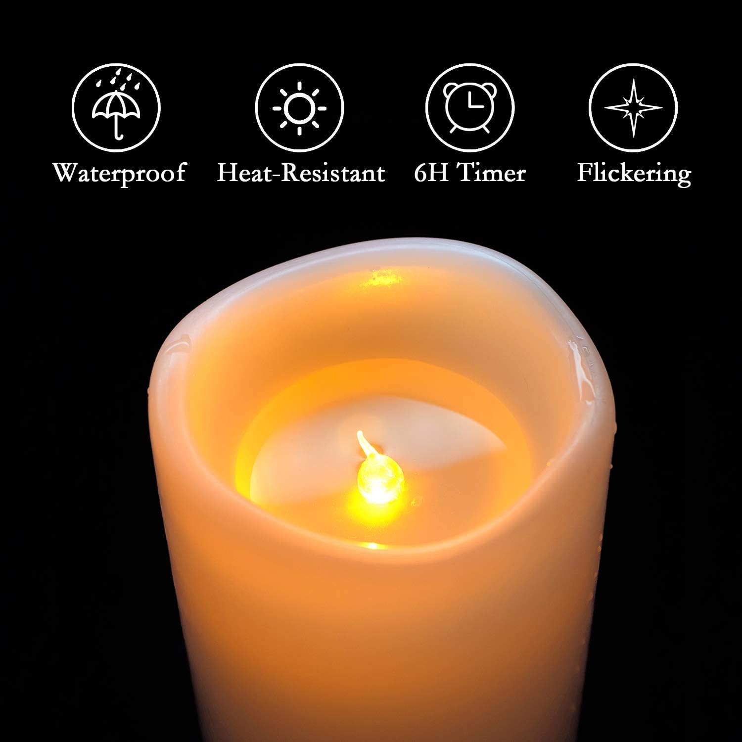 Thumbnail 6 de Homemory HPILLAR Outdoor Flameless LED Candles, 4 x 10-Inch, Remote, Set of 2