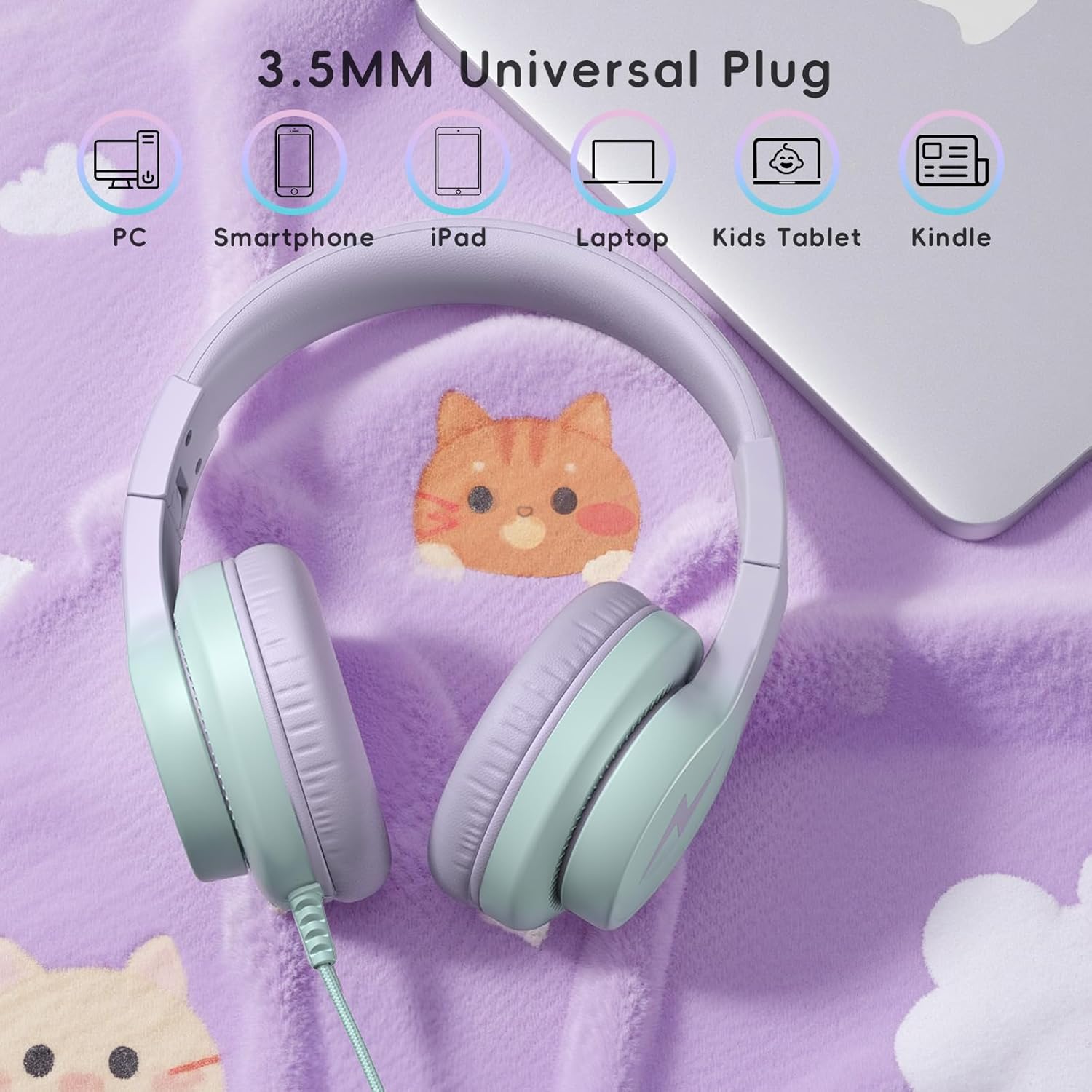 Thumbnail 4 de Candy Bila Kinder-Kopfhörer mit Kabel (85/94 dB) und HD-Mikrofon, Over-Ear, faltbar – Lila Farbverlauf