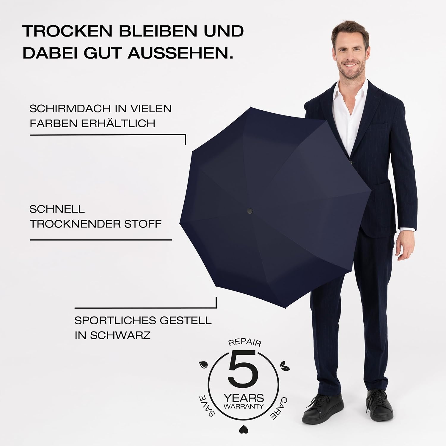 Detalle de Knirps Regenschirm I.200 Medium Duomatic – kompakter Taschenschirm mit automatischem Öffnen/Schließen