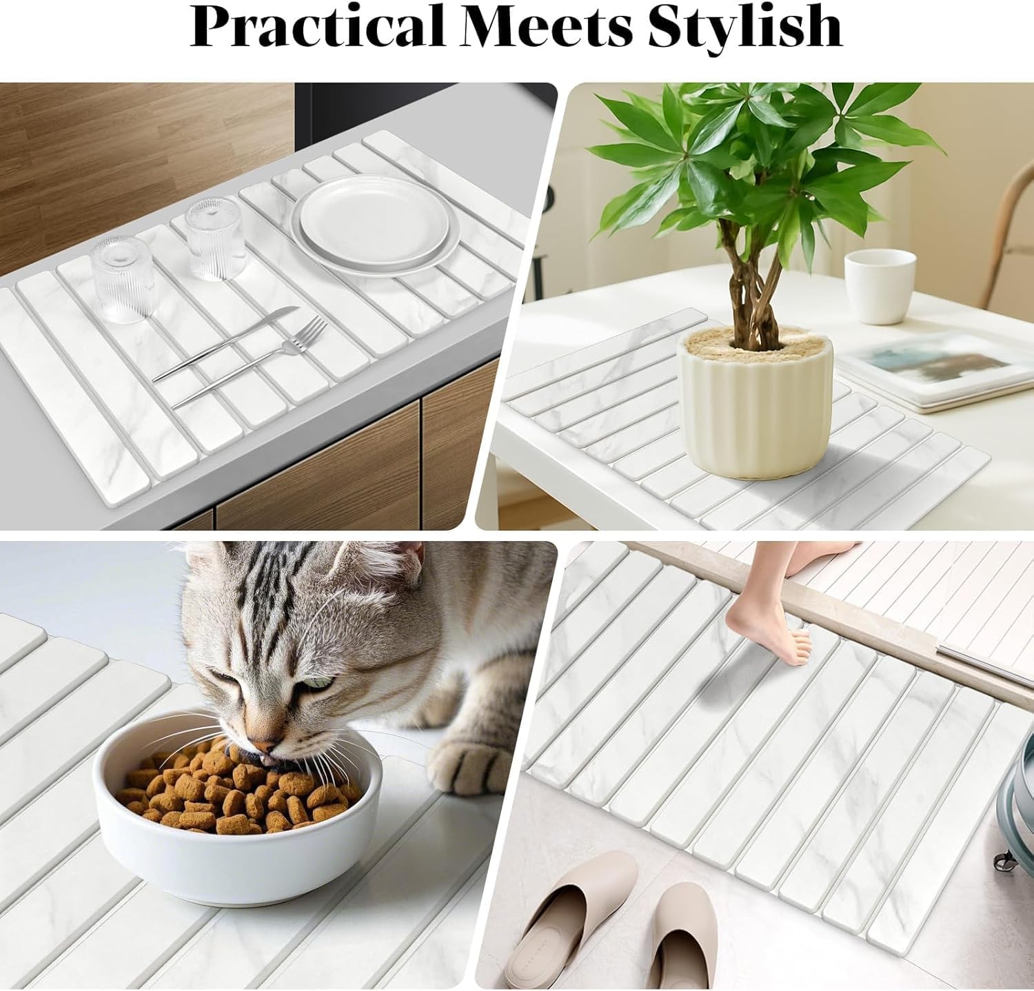 Thumbnail 6 de Large Stone Dish Drying Mat 28" Marble 🧽