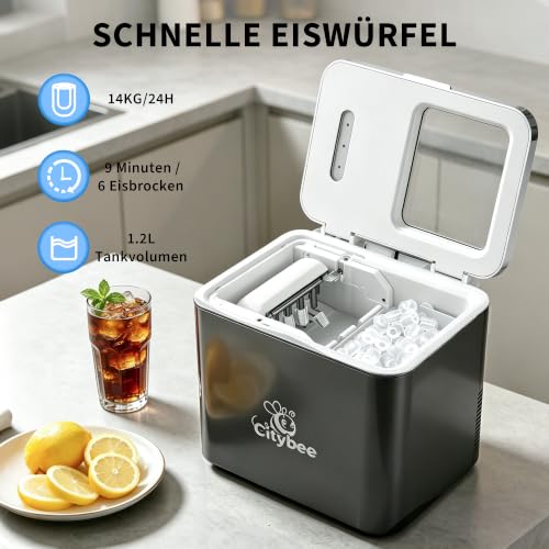 Detalle 2 de Citybee Eiswürfelmaschine Klein – 14 kg/24 h, UV-Reinigung, 2 Eisgrößen, leise