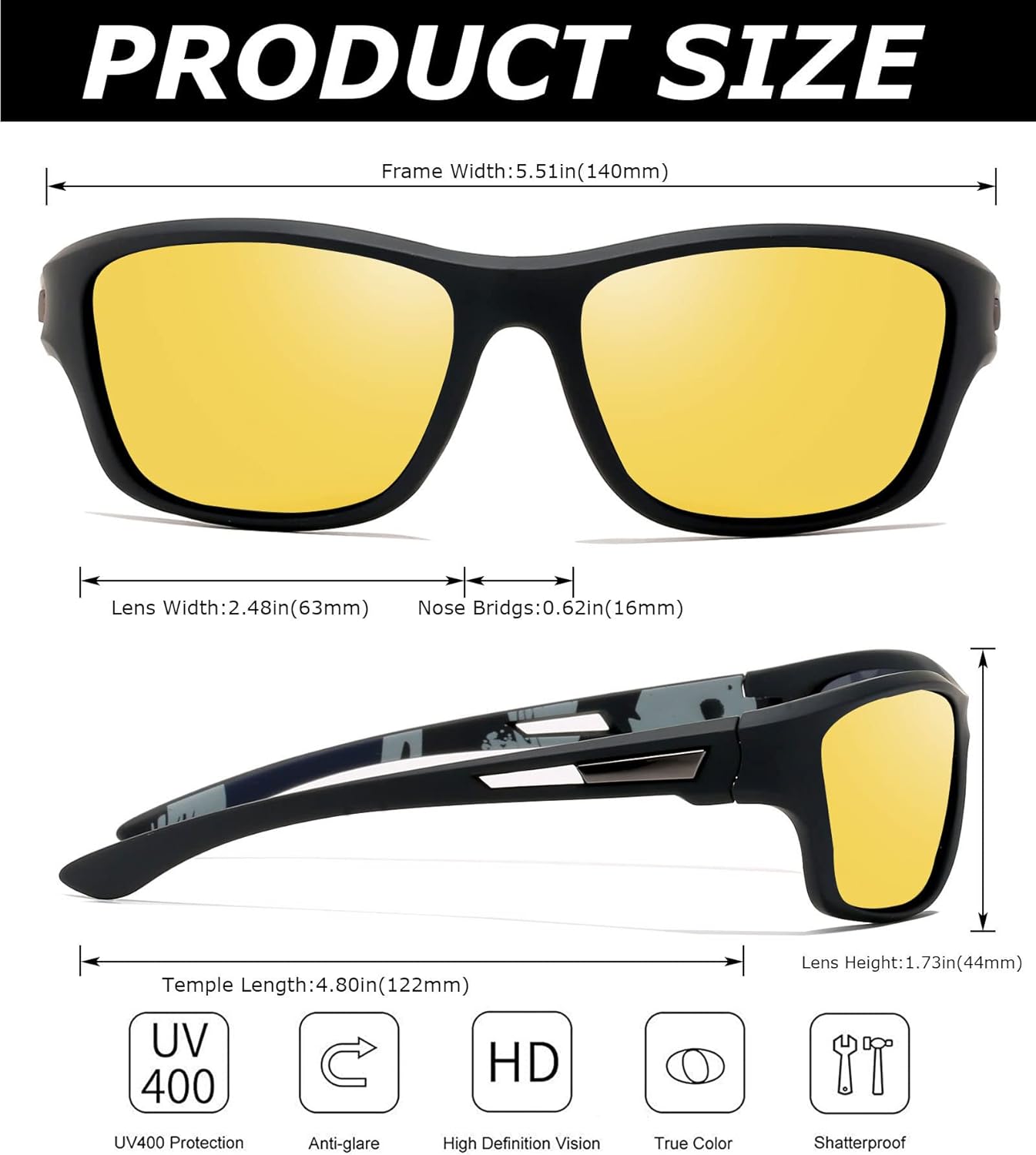 Thumbnail 4 de Perfectmiaoxuan Occhiali da sole polarizzati per guida notturna con lenti gialle antiriflesso (UV400)