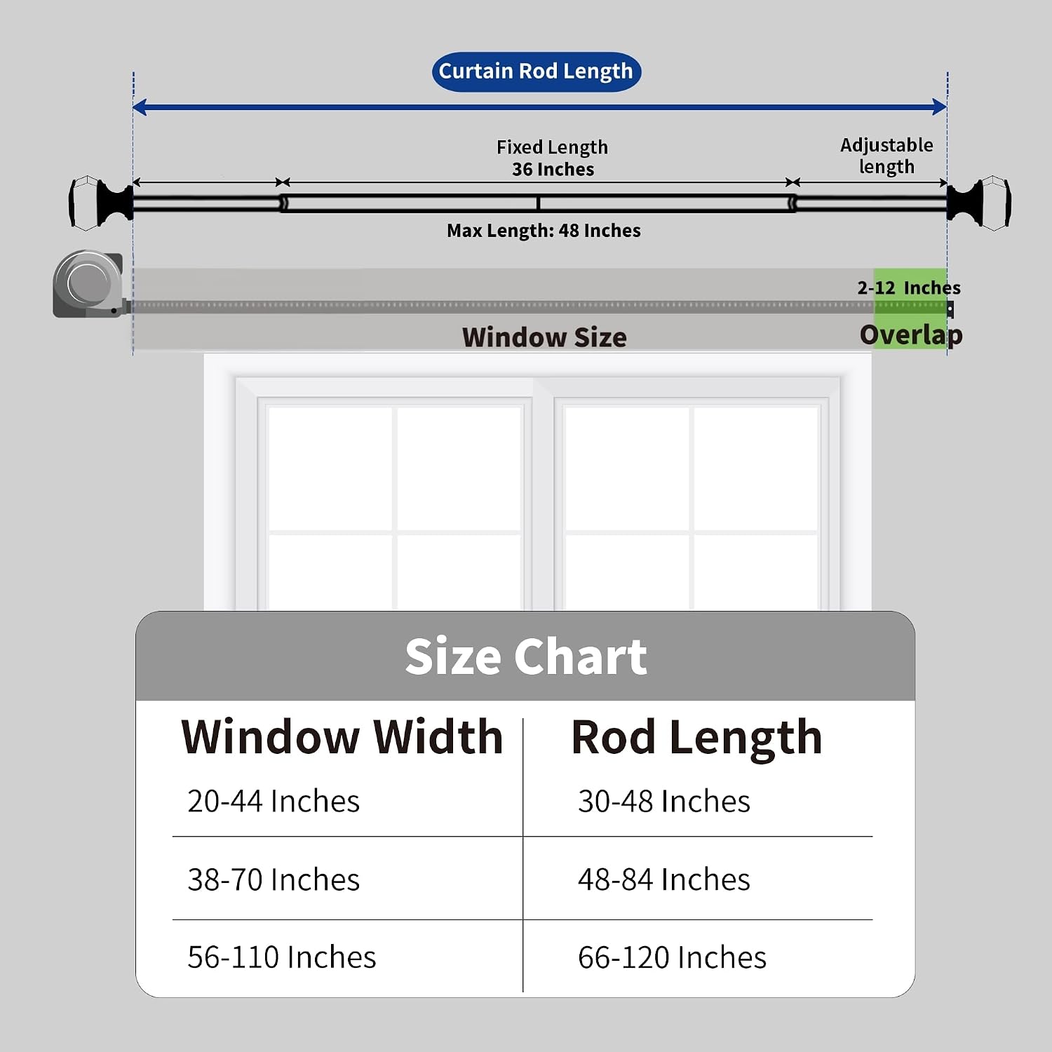 Thumbnail 6 de Sharpliving Champagne Drape Rod, Adjustable 30–48-Inch Curtain Rod with Square Finials