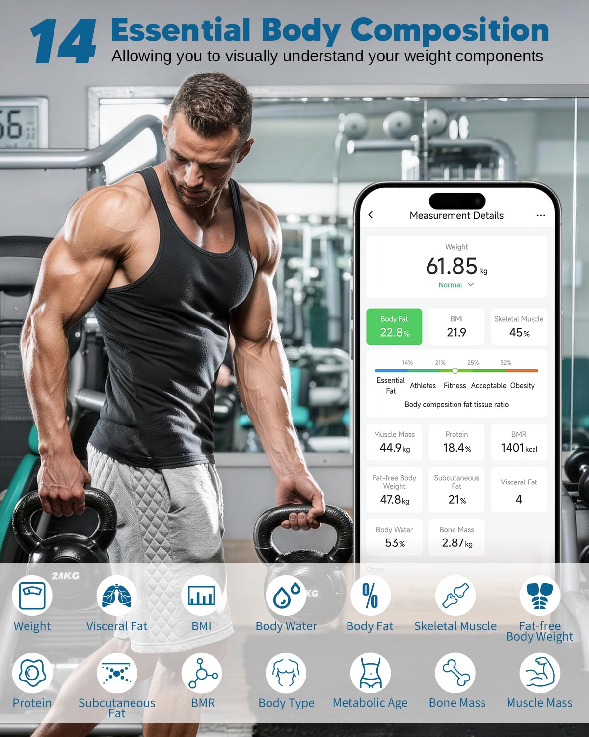 Detalle de arboleaf Balance impédancemètre rechargeable – Pèse-personne connectée jusqu’à 180 kg