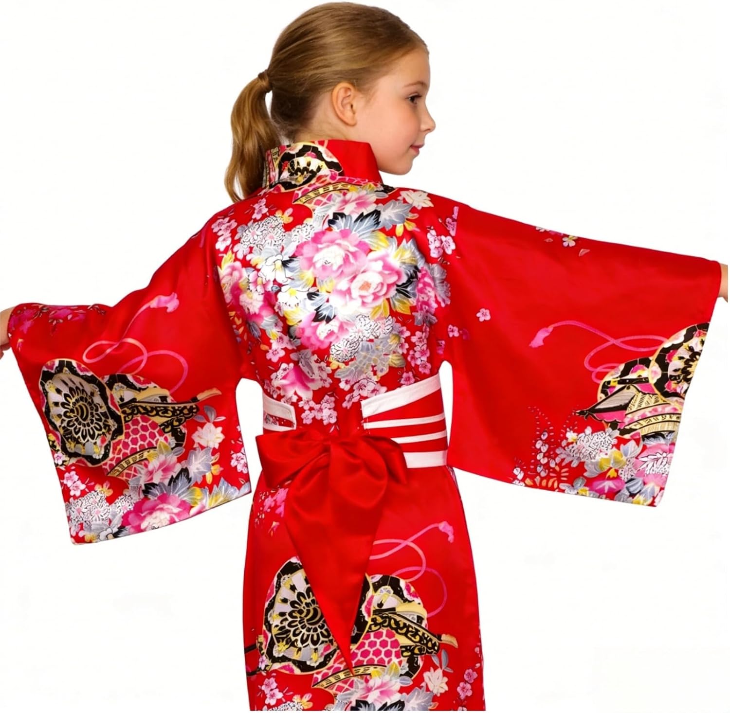 Detalle 2 de CRFASIBE Japanse yukata-kostuumset voor meisjes, 5-delig met masker en accessoires