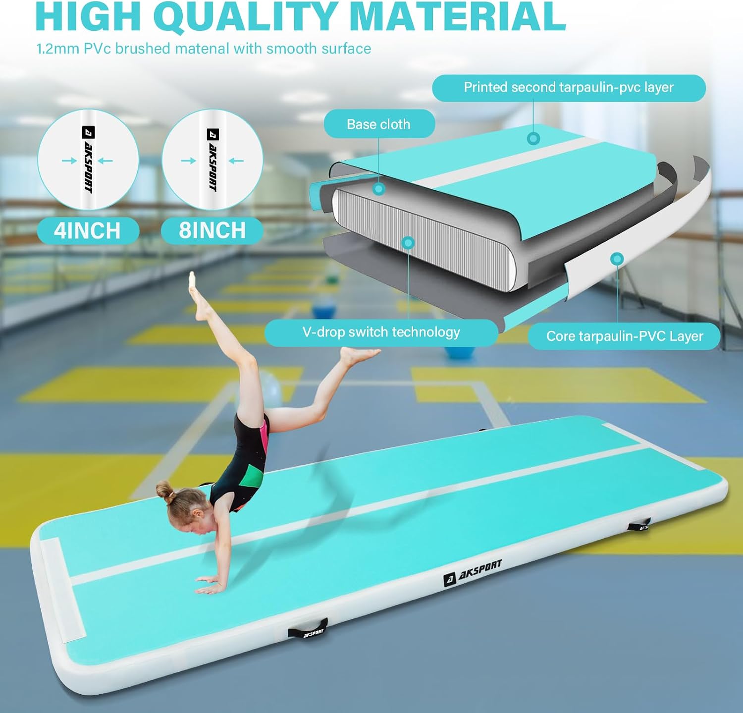 Detalle 2 de AKSPORT Gymnastics Air Mat Inflatable Tumble Track 🏃♀