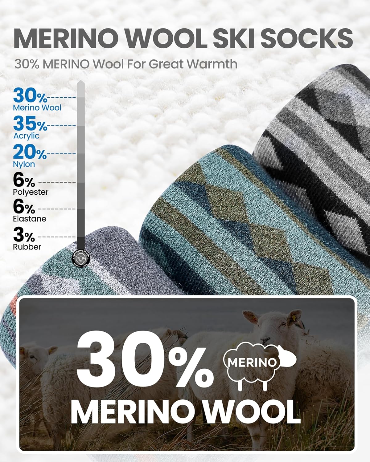 Detalle 2 de OutdoorMaster Calcetines de Esquí Merino 2 pares