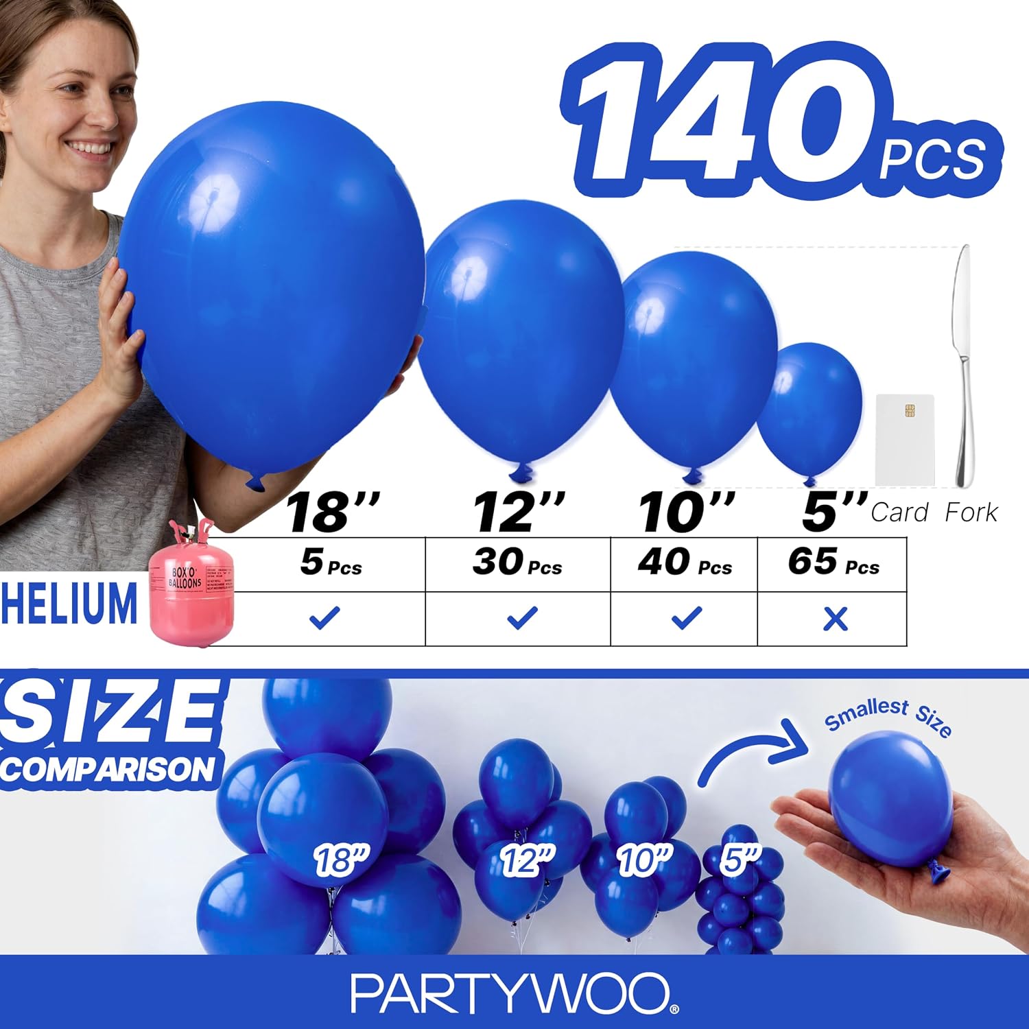 Thumbnail 5 de PartyWoo 140-Piece Navy Blue Balloon Kit for Arches, Garlands, and Celebrations