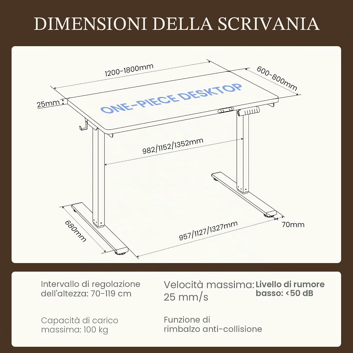 Detalle 2 de FLEXISPOT scrivania regolabile in altezza a 2 motori 180x80 cm con piano unico e memoria