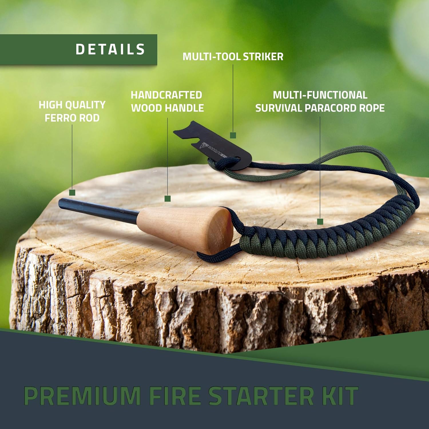 Thumbnail 1 de RKR OUTDOOR Ferro Rod Flint Fire Starter Kit with Handcrafted Wood Handle