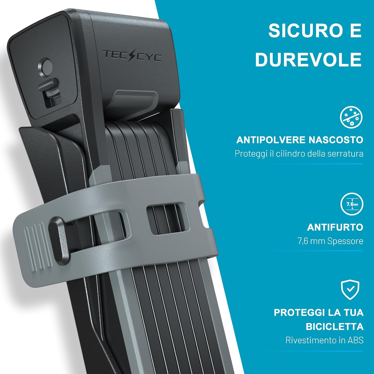 Detalle de TECHCYC Lucchetto Pieghevole per Bici: Sicuro, Compatto e Facile da Installare