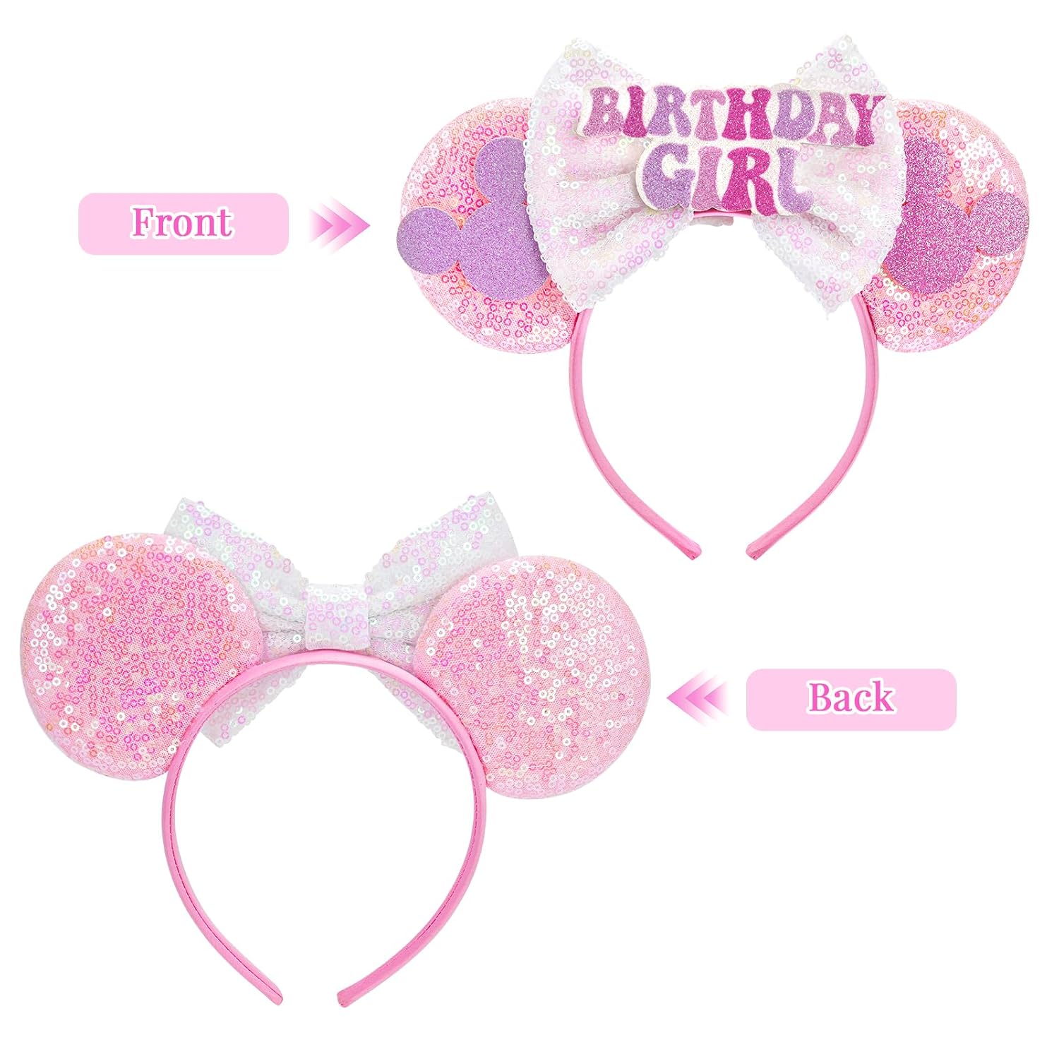 Detalle de LYLIN TG-Birthday Girl Pink Birthday Mouse Ears Headband for Parties