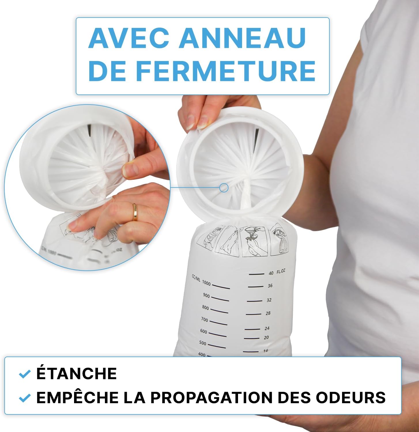 Detalle 2 de Lot de 25 sacs à vomir ARNOMED 2000 ml avec anneau (LDPE étanches)