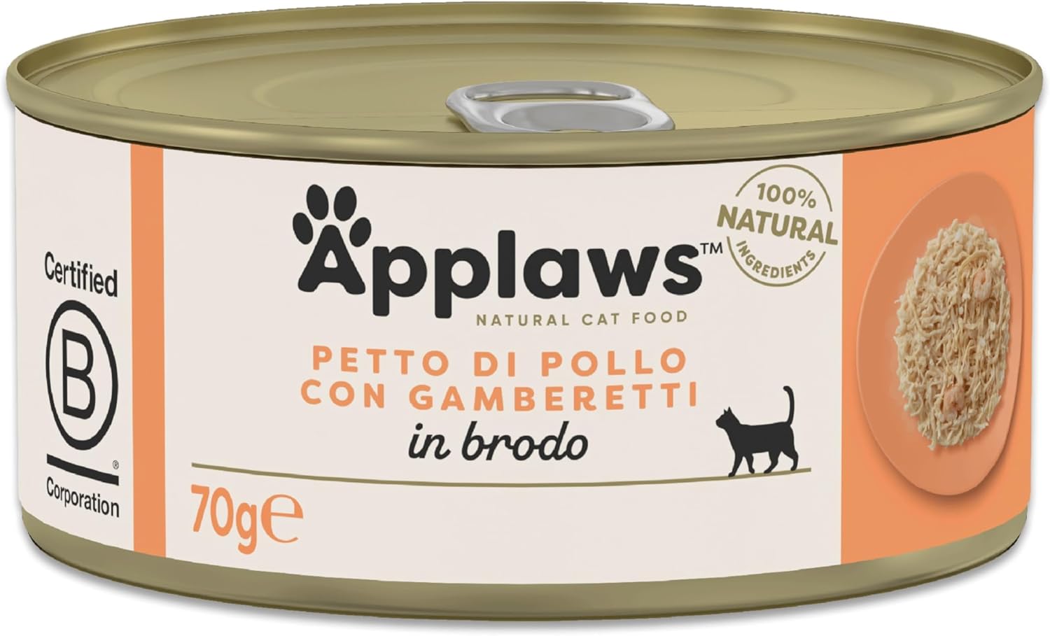 Detalle de Applaws cibo umido 100% naturale per gatti adulti, Petto di Pollo con Gambero in Brodo – 24 lattine da 70 g