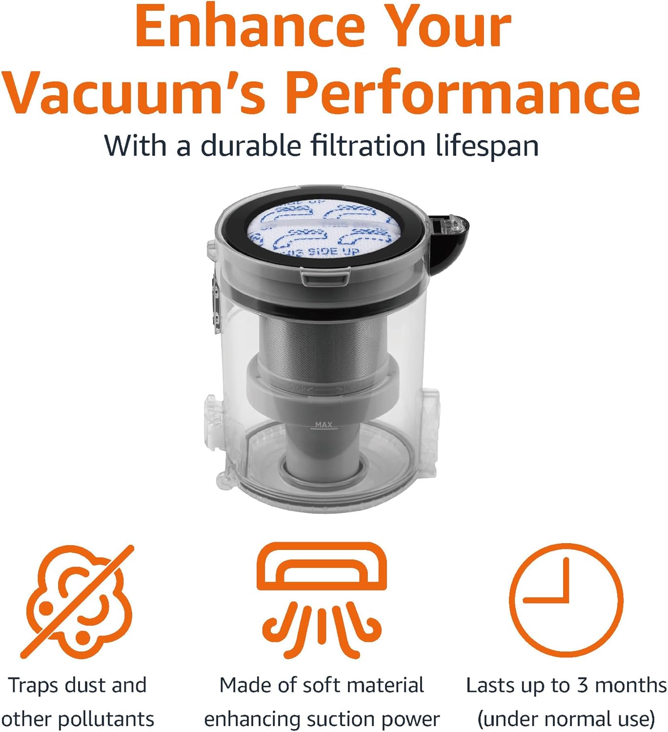 Detalle 2 de Amazon Basics Replacement Filters for 350W BLDC 2-in-1 Cordless Vacuum Cleaner (Model: B09NS53XPN) – 3-Pack, Washable