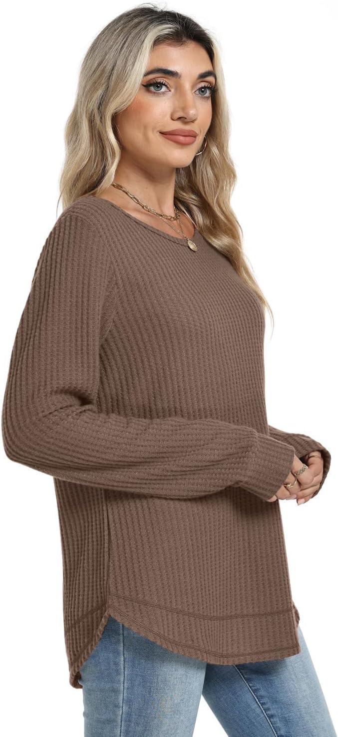 Detalle 2 de WIHOLL Women's Waffle Knit Tunic Top, Long Sleeve, Curved Hem