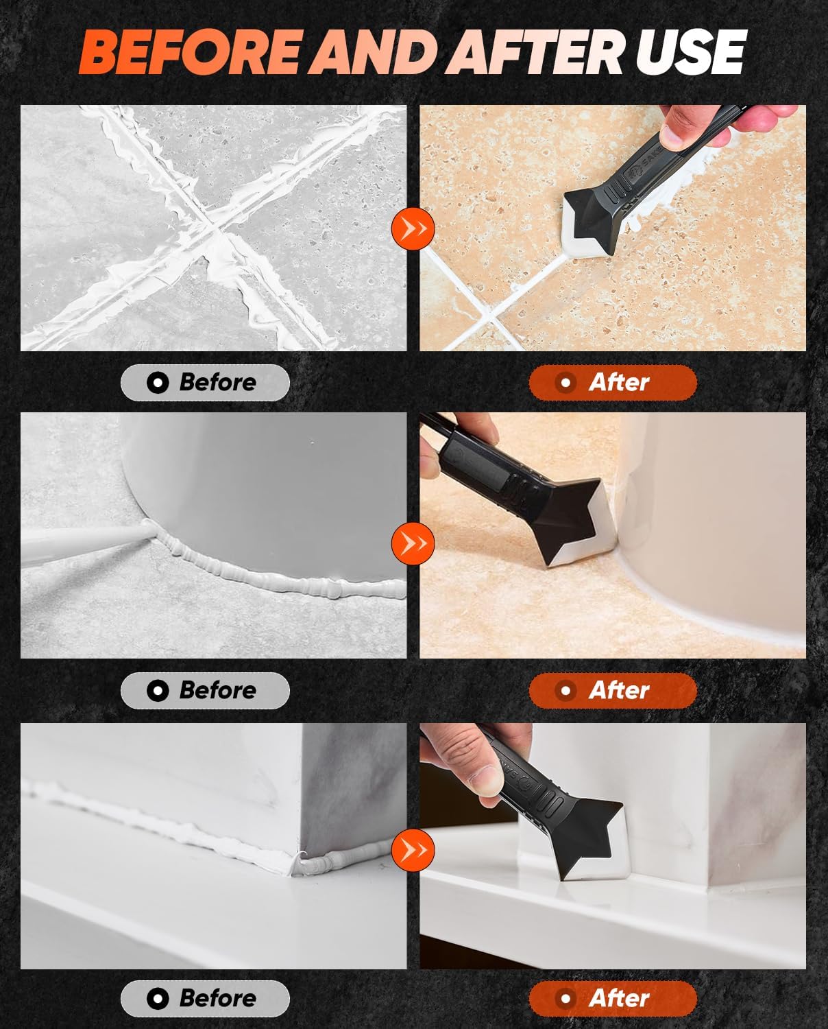Detalle 2 de Saker SAK4609 3-in-1 Silicone Caulking Tool with Stainless Steel Blade, Black