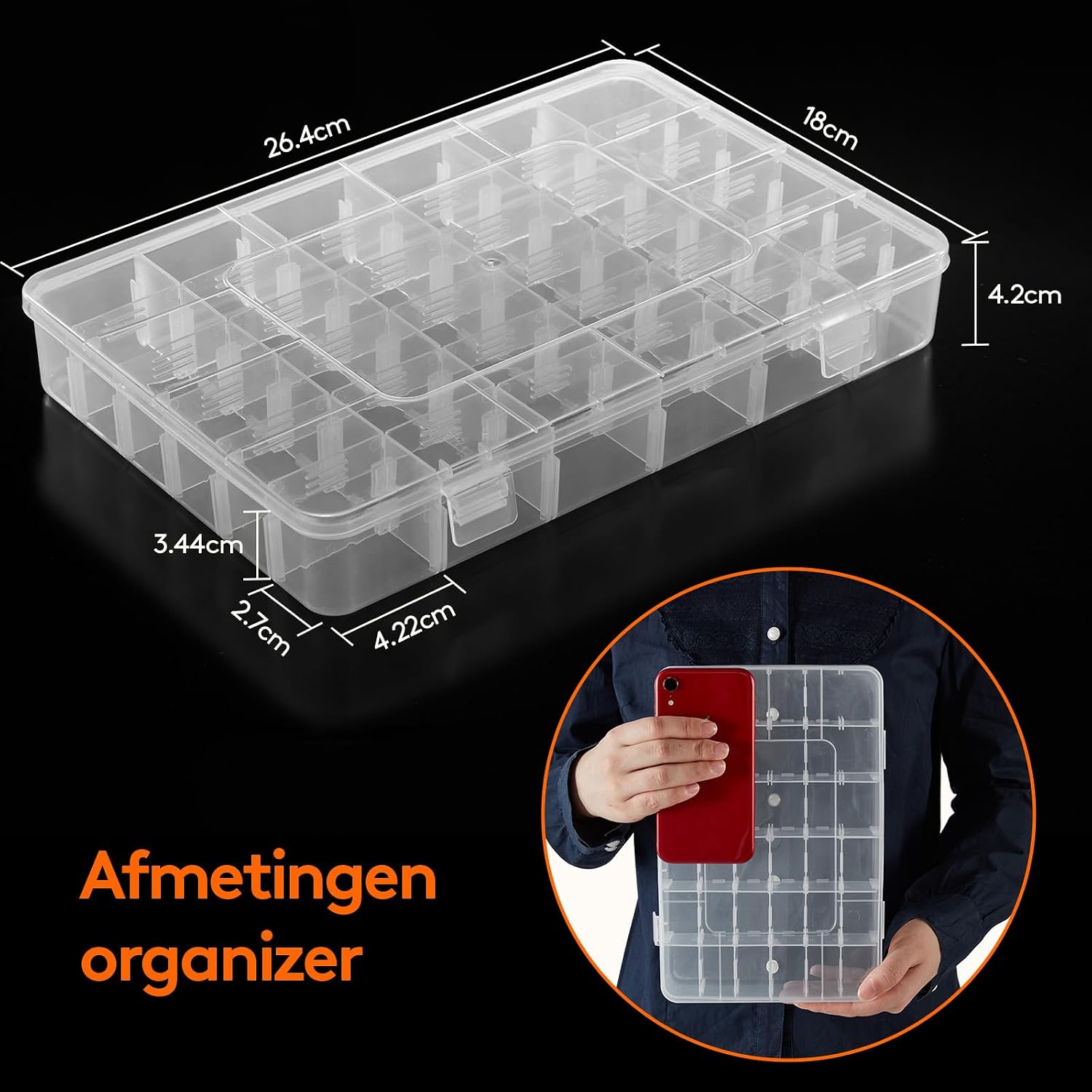 Detalle 2 de Lifewit 22043 opbergdozen met 36 vakken, verstelbare verdelers en kliksluiting