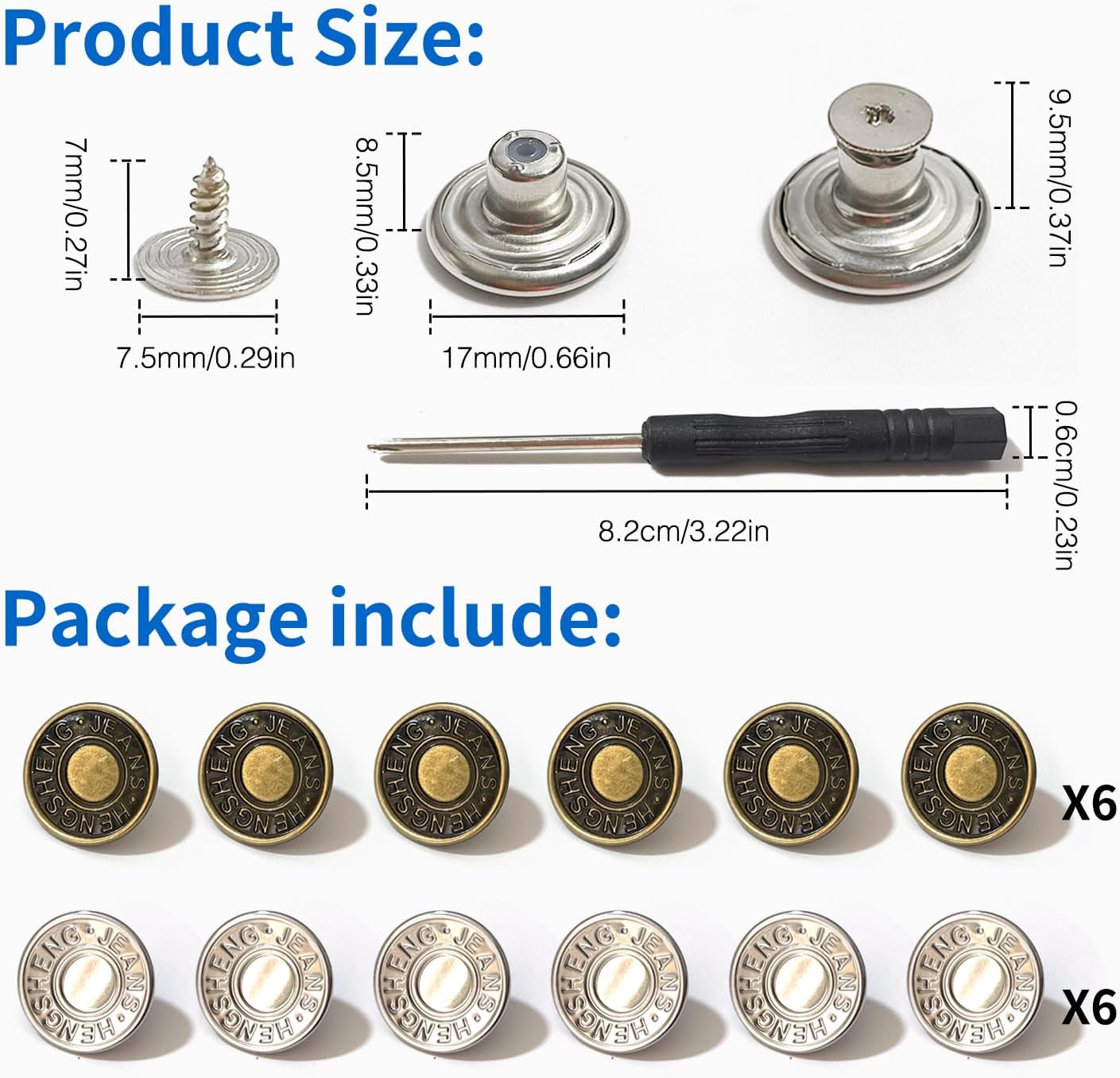 Detalle de ANMOYIXIA 12 Ersatzknöpfe für Jeans (17 mm) – abnehmbare Knöpfe ohne Nähen mit Schraubendreher