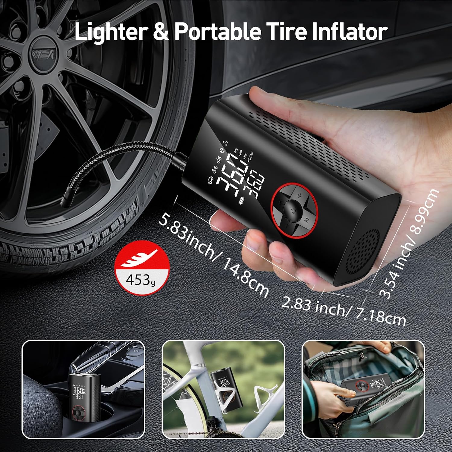 Detalle de Tarden Tyre Inflator Air Compressor – Fast, Portable Car Tyre Pump (150 PSI)