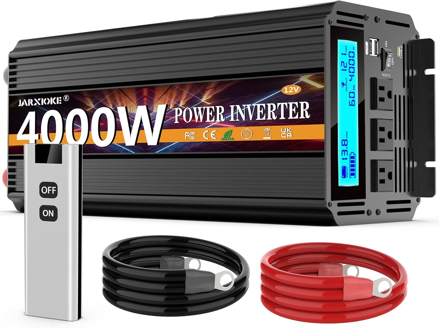 Detalle de JARXIOKE 4000W Power Inverter: 12V DC to 110/120V AC for RV, Off-Grid, and Travel