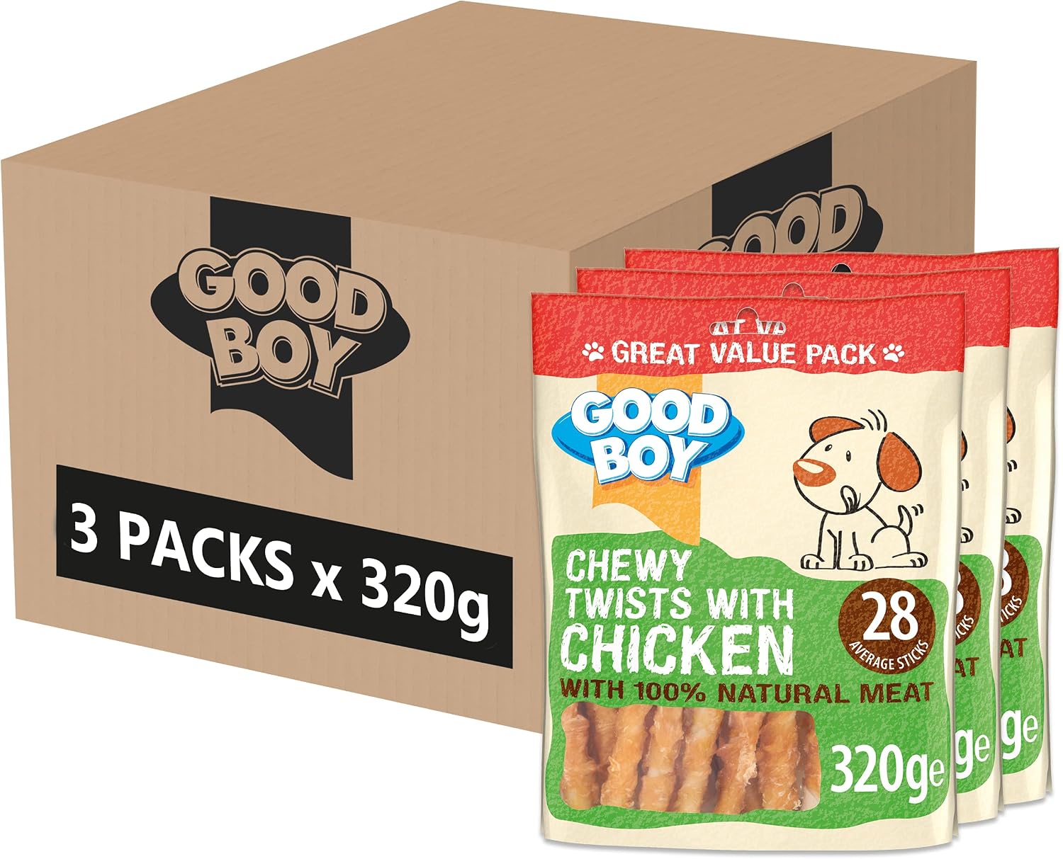 Detalle de Good Boy Chewy Twists With Chicken – Gluten Free Dog Treats (Case of 3 x 320g) made with 100% natural chicken breast