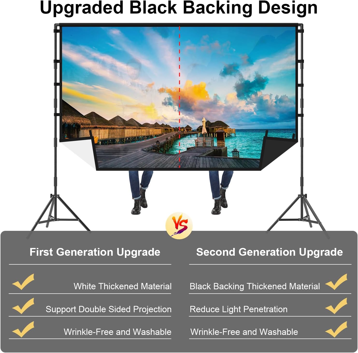 Detalle 2 de TOWOND 120-Inch Outdoor Projector Screen with Stand — Large 16:9, 4K HD Ready, Wrinkle-Free, Portable with Carry Bag